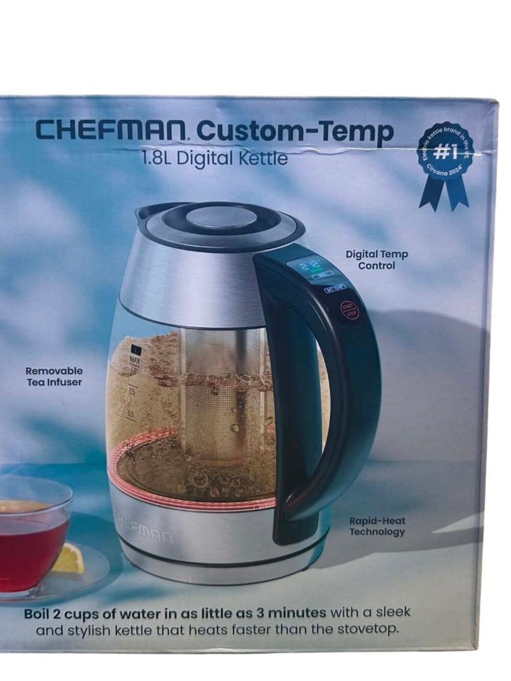 Chefman Custom Temp 7 Cup Digital Electric Kettle Tea Infuser 7 Presets 1500W